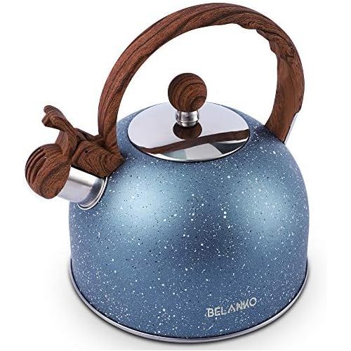  [아마존베스트]Tea Kettle, 2.3 Quart Tea Pot BELANKO Whistling Water Kettle, Food Grade Stainless Steel Teapot for Stovetops Gas Electric Induction with Wood Pattern Handle Loud Whistle - Blue