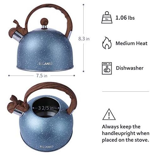  [아마존베스트]Tea Kettle, 2.3 Quart Tea Pot BELANKO Whistling Water Kettle, Food Grade Stainless Steel Teapot for Stovetops Gas Electric Induction with Wood Pattern Handle Loud Whistle - Blue