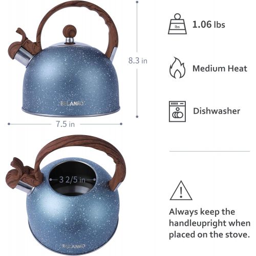  [아마존베스트]Tea Kettle, 2.3 Quart Tea Pot BELANKO Whistling Water Kettle, Food Grade Stainless Steel Teapot for Stovetops Gas Electric Induction with Wood Pattern Handle Loud Whistle - Blue