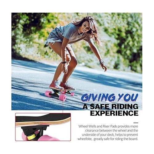 BELEEV Cruiser Skateboards for Beginners, 27 x 8 inch Complete Skateboard for Kids Teens Adults, 7 Ply Canadian Maple Double Kick Deck Concave Skateboard with Skate T-Tool