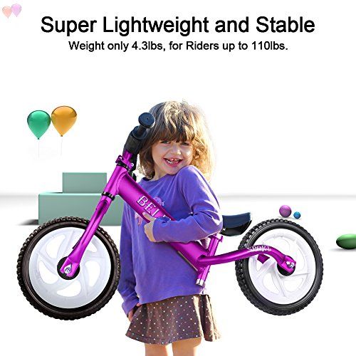  BELEEV Balance Bike(4.3 lbs) Aluminum Alloy, No Pedal Toddler Bike, Adjustable Handlebar and Seat, 110lbs Capacity for Kids Age 18 Months to 5 Year Old