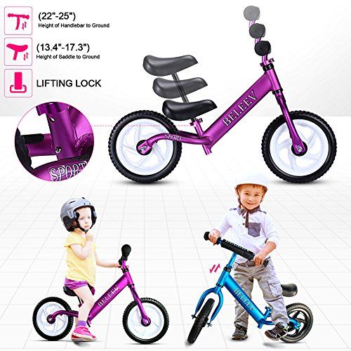  BELEEV Balance Bike(4.3 lbs) Aluminum Alloy, No Pedal Toddler Bike, Adjustable Handlebar and Seat, 110lbs Capacity for Kids Age 18 Months to 5 Year Old