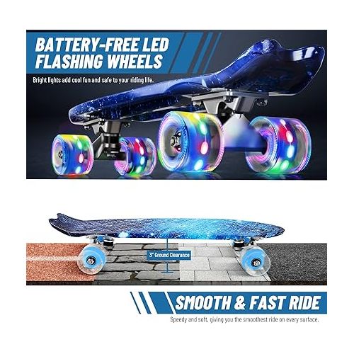  BELEEV 22 inch Skateboards for Kids, Cruiser Skateboard for Beginners Girls Boys Teens Adults, Mini Skateboards Classic Complete Skate Board with Skate T-Tool, Max Load 220 LBS