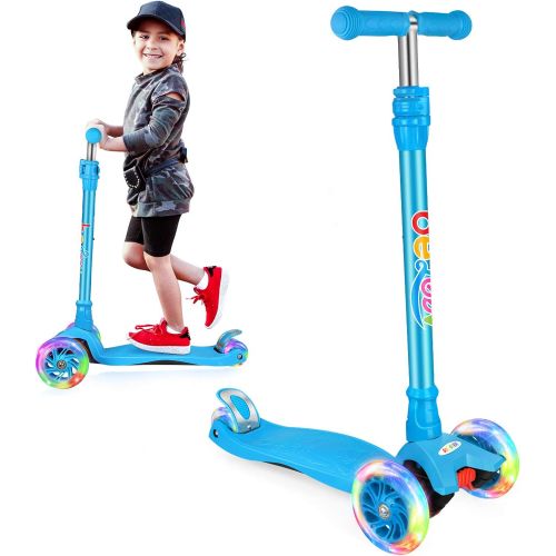  BELEEV Scooters for Kids 3 Wheel Kick Scooter for Toddlers Girls & Boys, 4 Adjustable Height, Lean to Steer, Extra-Wide Deck, Light Up Wheels for Children from 3 to 14 Years Old