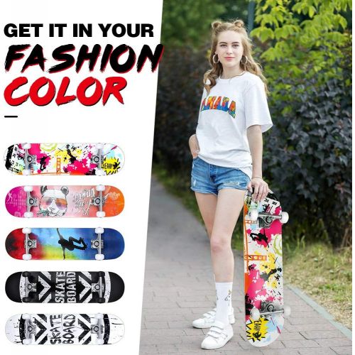  Beleev Skateboards for Beginners, 31 Inch Complete Skateboard for Kids Teens Adults, 7 Layer Canadian Maple Double Kick Deck Concave Cruiser Trick Skateboard