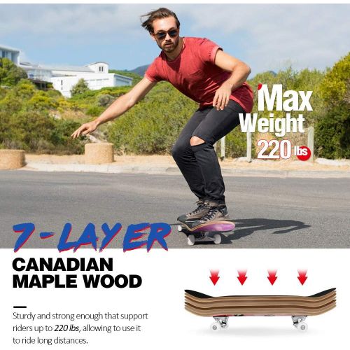  Beleev Skateboards for Beginners, 31 Inch Complete Skateboard for Kids Teens Adults, 7 Layer Canadian Maple Double Kick Deck Concave Cruiser Trick Skateboard