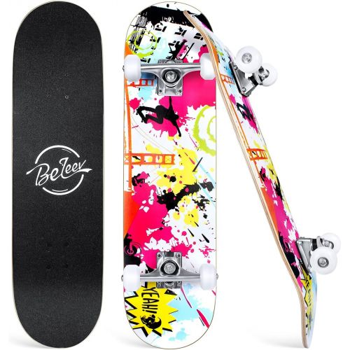  Beleev Skateboards for Beginners, 31 Inch Complete Skateboard for Kids Teens Adults, 7 Layer Canadian Maple Double Kick Deck Concave Cruiser Trick Skateboard