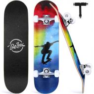 Beleev Skateboards for Beginners, 31 Inch Complete Skateboard for Kids Teens Adults, 7 Layer Canadian Maple Double Kick Deck Concave Cruiser Trick Skateboard