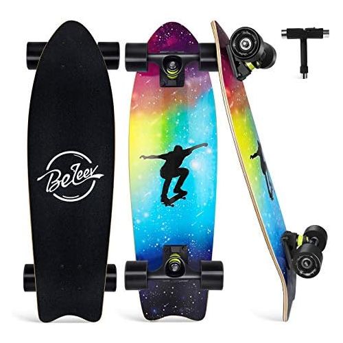  Beleev Cruiser Skateboards for Beginners, 27 Inch Complete Skateboard for Kids Teens Adults, 7 Layer Canadian Maple Double Kick Deck Concave Trick Skateboard