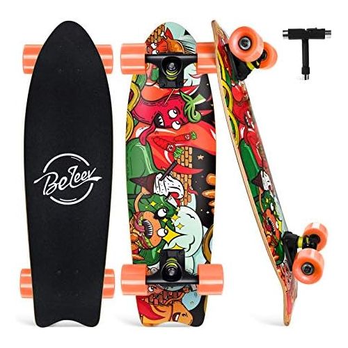  Beleev Cruiser Skateboards for Beginners, 27 Inch Complete Skateboard for Kids Teens Adults, 7 Layer Canadian Maple Double Kick Deck Concave Trick Skateboard