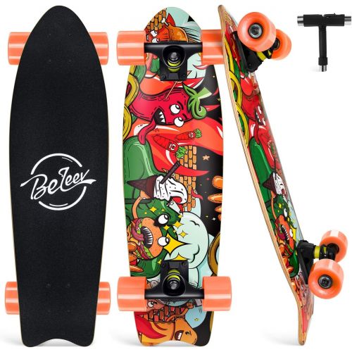  Beleev Cruiser Skateboards for Beginners, 27 Inch Complete Skateboard for Kids Teens Adults, 7 Layer Canadian Maple Double Kick Deck Concave Trick Skateboard