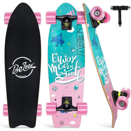  Beleev Cruiser Skateboards for Beginners, 27 Inch Complete Skateboard for Kids Teens Adults, 7 Layer Canadian Maple Double Kick Deck Concave Trick Skateboard