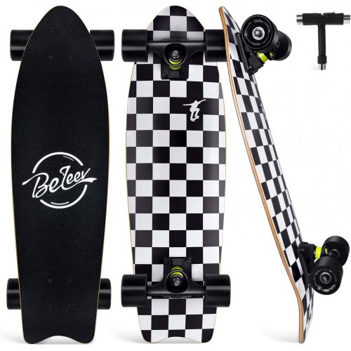  Beleev Cruiser Skateboards for Beginners, 27 Inch Complete Skateboard for Kids Teens Adults, 7 Layer Canadian Maple Double Kick Deck Concave Trick Skateboard