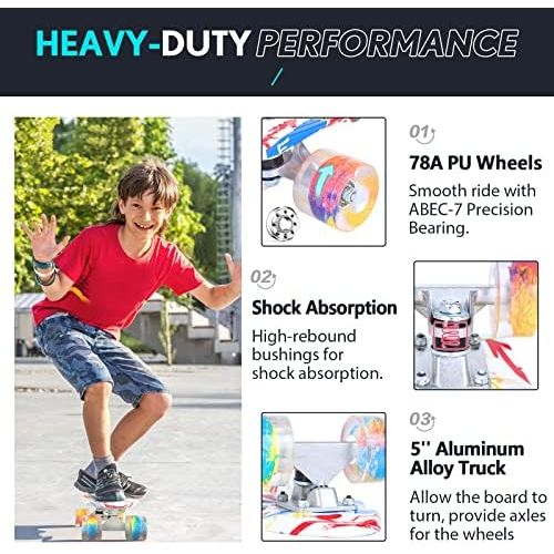  Beleev Skateboards for Kids, Cruiser Skateboard for Beginners Girls Boys Teens, 22 Inch Mini Skateboards Classic Complete Skate Board with Colorful Wheels