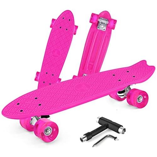  Beleev Skateboards for Kids, Cruiser Skateboard for Beginners Girls Boys Teens, 22 Inch Mini Skateboards Classic Complete Skate Board with Colorful Wheels