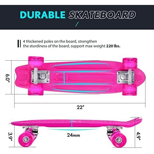  Beleev Skateboards for Kids, Cruiser Skateboard for Beginners Girls Boys Teens, 22 Inch Mini Skateboards Classic Complete Skate Board with Colorful Wheels