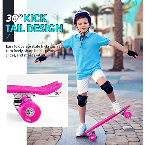  Beleev Skateboards for Kids, Cruiser Skateboard for Beginners Girls Boys Teens, 22 Inch Mini Skateboards Classic Complete Skate Board with Colorful Wheels