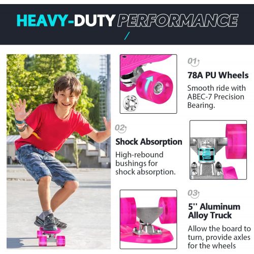  Beleev Skateboards for Kids, Cruiser Skateboard for Beginners Girls Boys Teens, 22 Inch Mini Skateboards Classic Complete Skate Board with Colorful Wheels