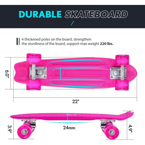  Beleev Skateboards for Kids, Cruiser Skateboard for Beginners Girls Boys Teens, 22 Inch Mini Skateboards Classic Complete Skate Board with Colorful Wheels