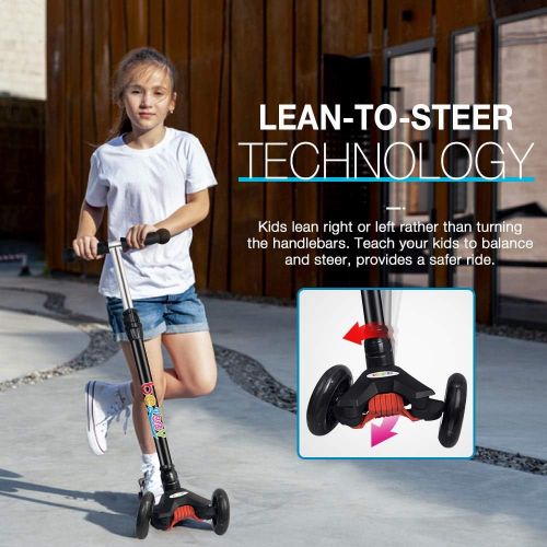  Beleev Scooters for Kids 3 Wheel Kick Scooter for Toddlers Girls & Boys, 4 Adjustable Height, Lean to Steer, Extra-Wide Deck, Light Up Wheels for Children from 3 to 14 Years Old