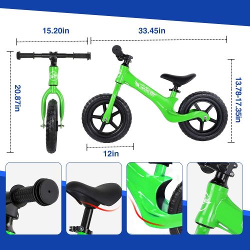  Beleev Balance Bike Aluminum Alloy, 12 Inch No Pedal Toddler Bike Adjustable Seat, Lightweight Sports Training Bicycle for Kids Age 2 to 6 Years Old