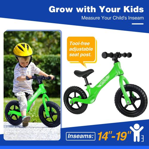  Beleev Balance Bike Aluminum Alloy, 12 Inch No Pedal Toddler Bike Adjustable Seat, Lightweight Sports Training Bicycle for Kids Age 2 to 6 Years Old