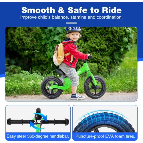  Beleev Balance Bike Aluminum Alloy, 12 Inch No Pedal Toddler Bike Adjustable Seat, Lightweight Sports Training Bicycle for Kids Age 2 to 6 Years Old
