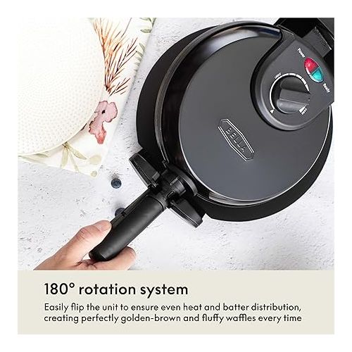  BELLA Classic Rotating Belgian Waffle Maker with Nonstick Plates, Removable Drip Tray, Adjustable Browning Control and Cool Touch Handles, Black