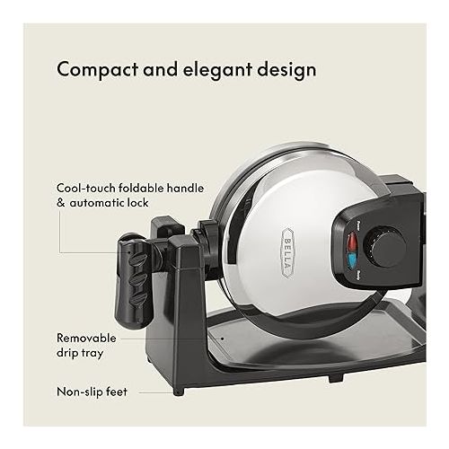  BELLA Classic Rotating Belgian Waffle Maker with Nonstick Plates, Removable Drip Tray, Adjustable Browning Control and Cool Touch Handles, Stainless Steel, 13991