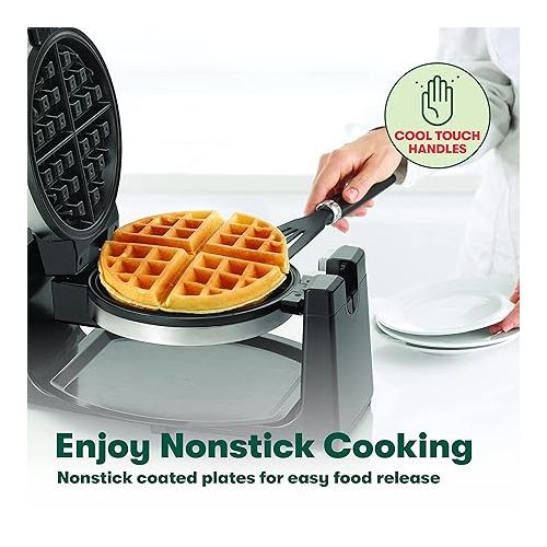  BELLA Classic Rotating Belgian Waffle Maker with Nonstick Plates, Removable Drip Tray, Adjustable Browning Control and Cool Touch Handles, Stainless Steel, 13991