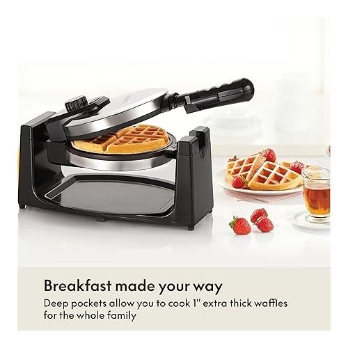  BELLA Classic Rotating Belgian Waffle Maker with Nonstick Plates, Removable Drip Tray, Adjustable Browning Control and Cool Touch Handles, Stainless Steel, 13991