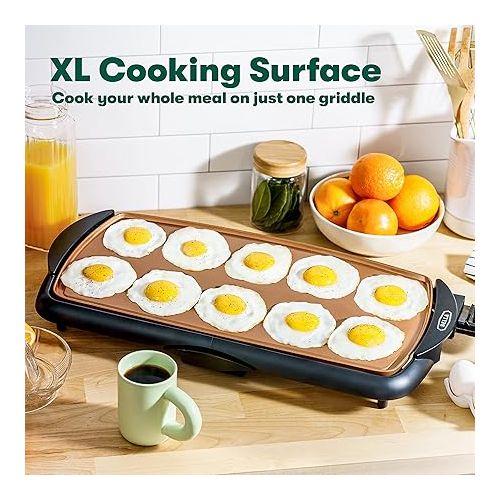 BELLA Electric Ceramic Titanium Griddle, Make 10 Eggs At Once, Healthy-Eco Non-stick Coating, Hassle-Free Clean Up, Large Submersible Cooking Surface, 10.5