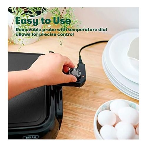  BELLA Electric Griddle & Flat Grill with Nonstick Large Cooking Surface and Removable Probe for Eggs, Tortillas, Pancake and more, 10.5