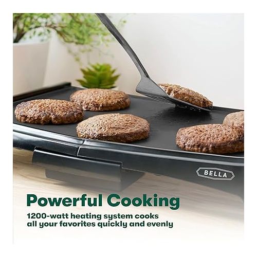  BELLA Electric Griddle & Flat Grill with Nonstick Large Cooking Surface and Removable Probe for Eggs, Tortillas, Pancake and more, 10.5