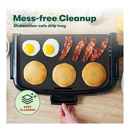  BELLA Electric Griddle & Flat Grill with Nonstick Large Cooking Surface and Removable Probe for Eggs, Tortillas, Pancake and more, 10.5