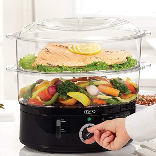  [아마존핫딜][아마존 핫딜] BELLA (13872) 7.4 Quart 2-Tier Stackable Baskets Healthy Food Steamer with Rice & Grains Tray, Auto Shutoff & Boil Dry Protection for Cooking Vegetables, Grains, Meats