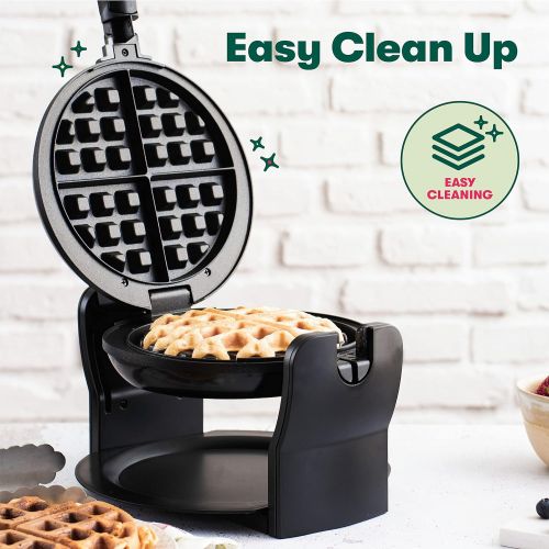  BELLA Classic Rotating Non-Stick Belgian Waffle Maker, Perfect 1 Thick Waffles, PFOA Free Non Stick Coating & Removable Drip Tray for Easy Clean Up, Browning Control, Black