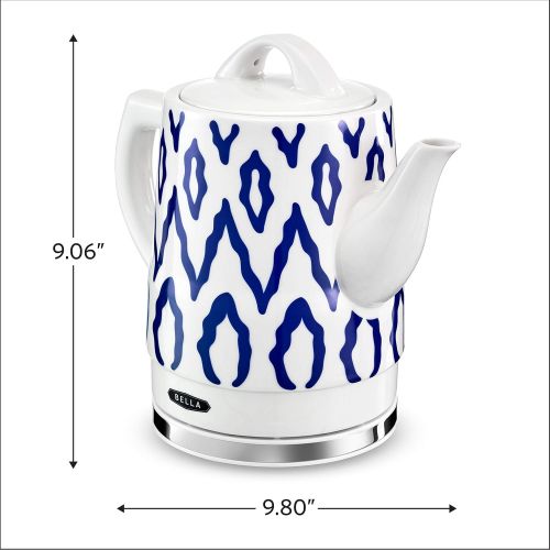  BELLA 1.5 Liter Electric Ceramic Tea Kettle with Boil Dry Protection & Detatchable Swivel Base, Blue Aztec