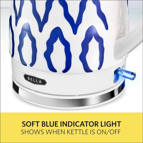  BELLA 1.5 Liter Electric Ceramic Tea Kettle with Boil Dry Protection & Detatchable Swivel Base, Blue Aztec