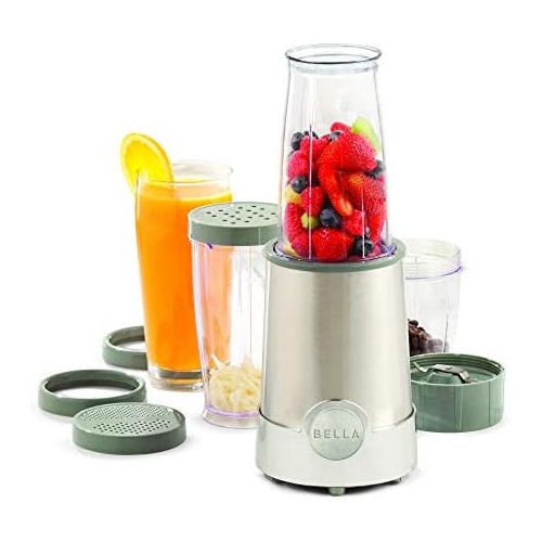  BELLA (13330) Personal Size Rocket Blender, 12 Piece Set, Stainless Steel & Chrome, Perfect for Smoothies & Health Drinks, Grinding, Chopping & Food Prep