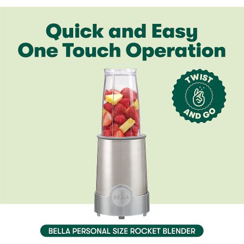  BELLA (13330) Personal Size Rocket Blender, 12 Piece Set, Stainless Steel & Chrome, Perfect for Smoothies & Health Drinks, Grinding, Chopping & Food Prep