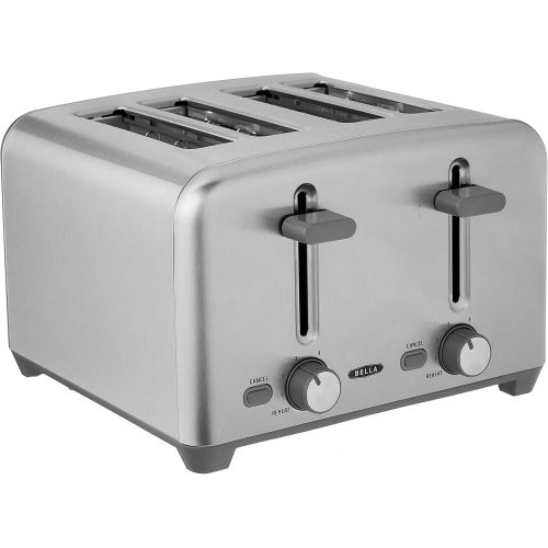  BELLA 4 Slice Toaster, Quick & Even Results Every Time, Wide Slots Fit Any Size Bread Like Bagels or Texas Toast, Drop-Down Crumb Tray for Easy Clean Up, Stainless Steel