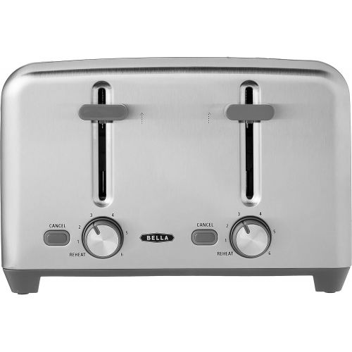  BELLA 4 Slice Toaster, Quick & Even Results Every Time, Wide Slots Fit Any Size Bread Like Bagels or Texas Toast, Drop-Down Crumb Tray for Easy Clean Up, Stainless Steel