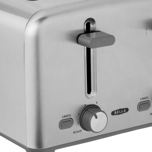  BELLA 4 Slice Toaster, Quick & Even Results Every Time, Wide Slots Fit Any Size Bread Like Bagels or Texas Toast, Drop-Down Crumb Tray for Easy Clean Up, Stainless Steel