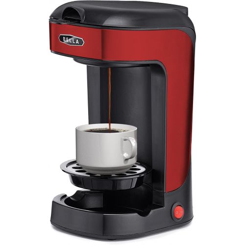  BELLA Scoop One Cup Coffee Maker, 8.5 x 10.3 x 5.1 inches, Red & Stainless Steel