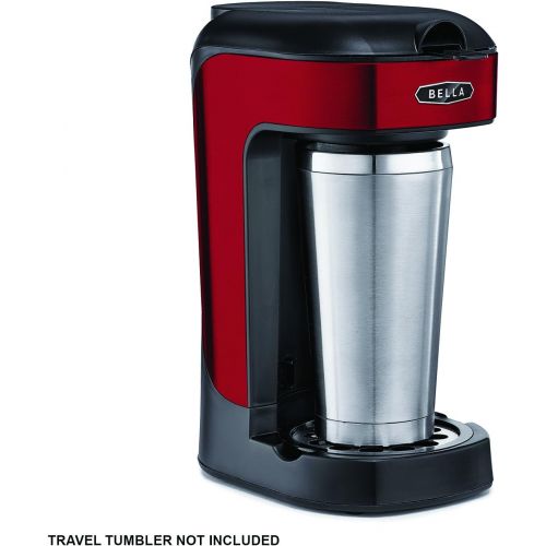  BELLA Scoop One Cup Coffee Maker, 8.5 x 10.3 x 5.1 inches, Red & Stainless Steel
