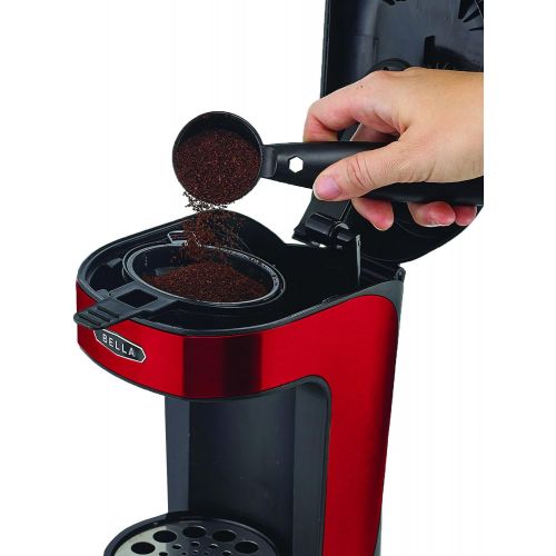  BELLA Scoop One Cup Coffee Maker, 8.5 x 10.3 x 5.1 inches, Red & Stainless Steel