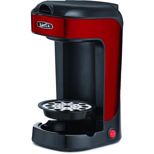  BELLA Scoop One Cup Coffee Maker, 8.5 x 10.3 x 5.1 inches, Red & Stainless Steel