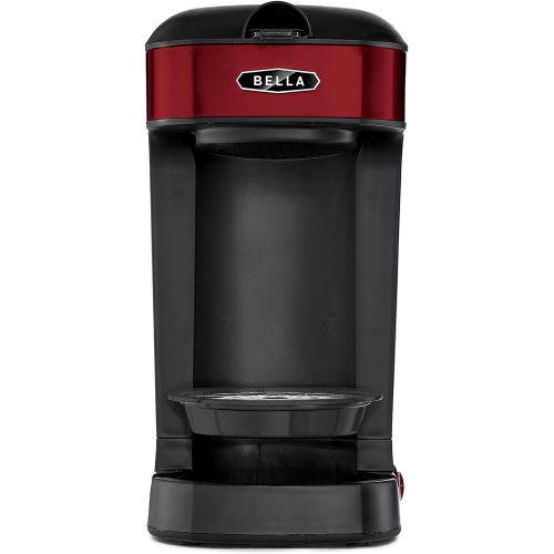  BELLA Scoop One Cup Coffee Maker, 8.5 x 10.3 x 5.1 inches, Red & Stainless Steel