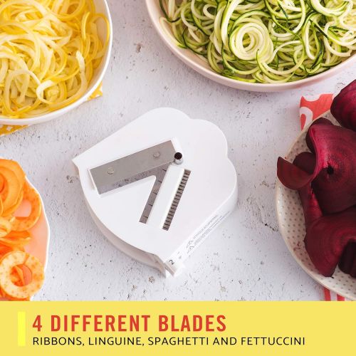  BELLA 4-in-1 Automatic Electric Spiralizer & Slicer, Quickly Prep Healthy Veggie or Fruit Spaghetti, Noodles or Ribbons, Easy To Clean, Recipe Book Included, White